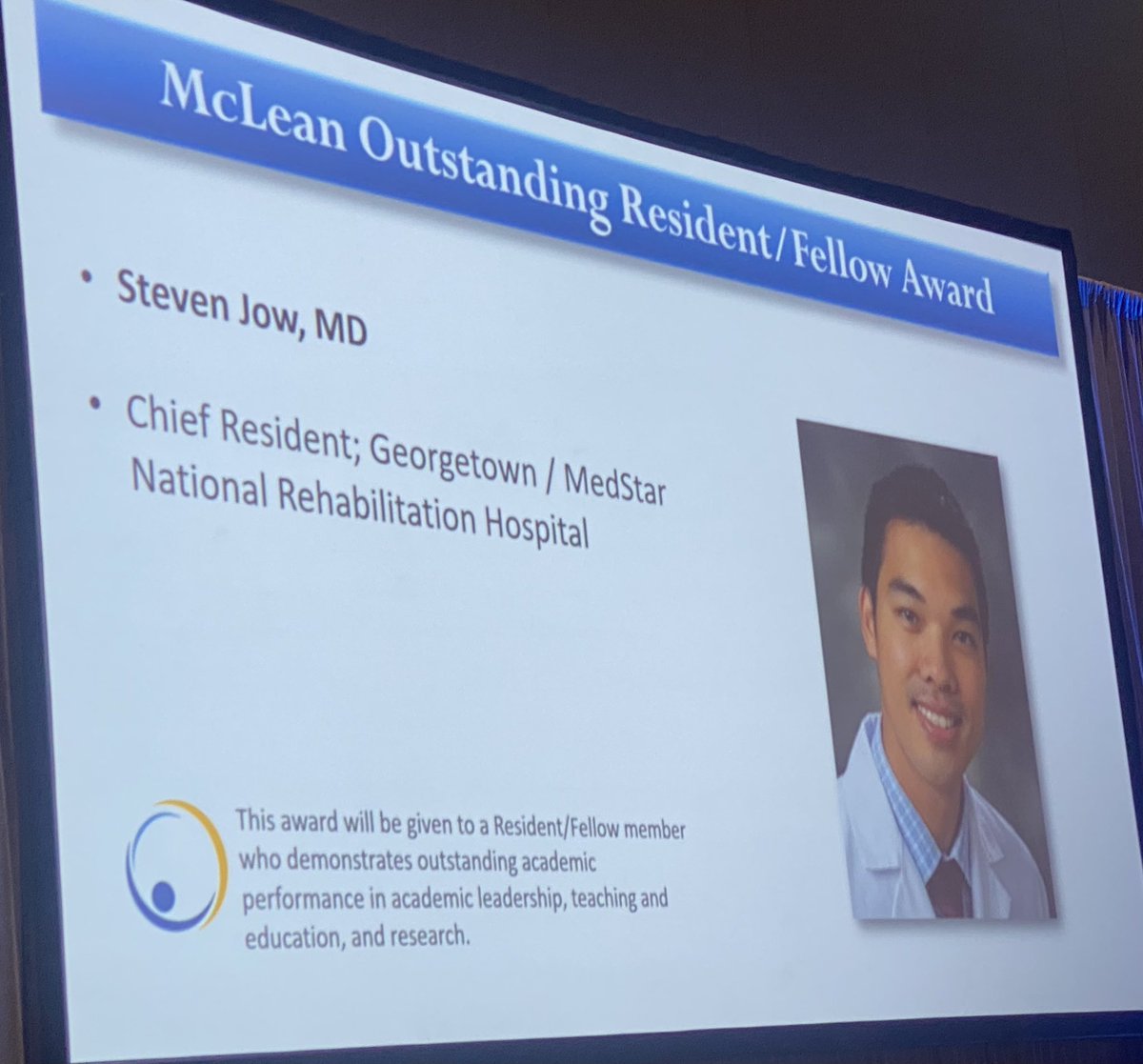 MedStar Georgetown/NRH PM&R GME (@medstarnrhgme) on Twitter photo Congrats to our former chief resident Dr Steven Jow on winning the <a href="/AAPhysiatrists/">Assoc. of Academic Physiatrists (AAP)</a> McLean Outstanding Resident/Fellow Award! #Physiatry24 Congrats to our former chief resident Dr Steven Jow on winning the <a href="/AAPhysiatrists/">Assoc. of Academic Physiatrists (AAP)</a> McLean Outstanding Resident/Fellow Award! #Physiatry24