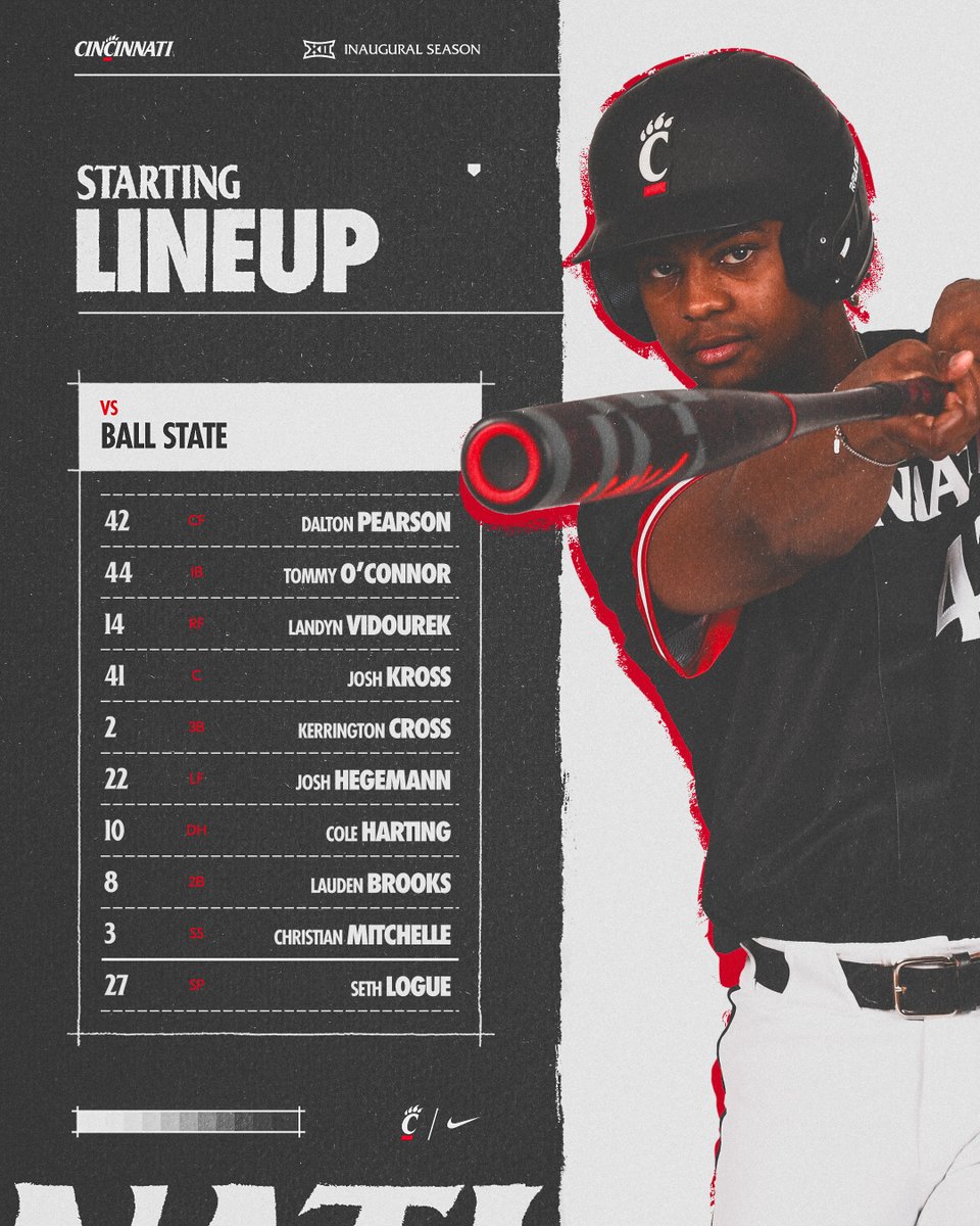 GoBearcatsBASE's tweet photo. Here is our starting lineup for this morning's game vs. Ball State!

📊 https://t.co/jMEpEW1ugC https://t.co/g7UkYt5jmU