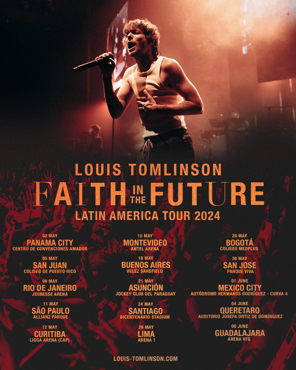 FAITH IN THE FUTURE WORLD TOUR 2024. LATIN AMERICA. TICKETS ON SALE NOW. louis-tomlinson.com