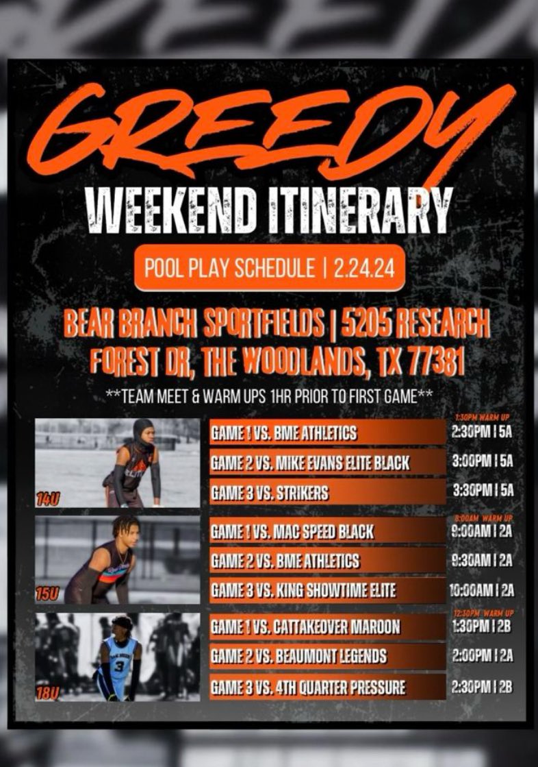 6_island_'s tweet photo. See us in the Houston area this weekend! 💪🏽 #IfItAintGreedy #GreedyElite
@Greedy_Maddox @Greedy_Elite @CallmeCoach55 @Greedy_Tre
@EJRicksIII @__ak_17 @mann13_ayden https://t.co/bBcxrnDsVf