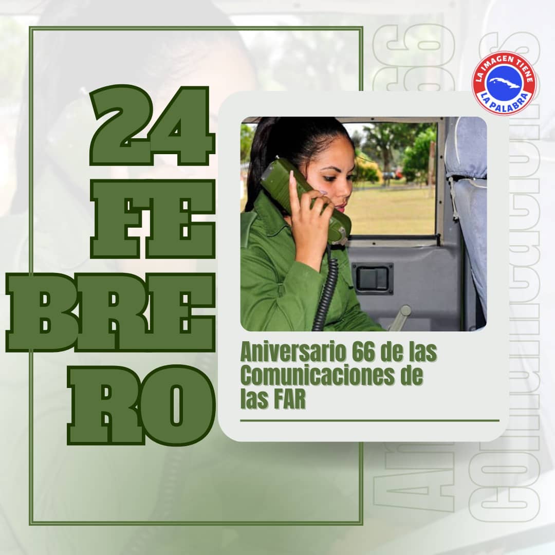 Los comunicadores militares tanto en la paz como en la guerra, aseguran el mando y la dirección para el cumplimiento con éxito de todas las misiones.
FELICIDADES 
#GenteQueSuma#CubaViveEnSuHistoria #EstaEsLaRevolucion #CubaPorLaVida #CubaCoopera 
<a href="/HerreraJulio89/">Julio Herrera</a>