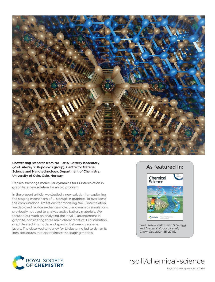Chemical Science (@chemicalscience) on Twitter photo NEW in Chemical Science 📣
Replica exchange molecular dynamics for Li-intercalation in graphite: a new solution for an old problem by Heesoo Park, Alexey Y. Koposov et al.
🔗 doi.org/10.1039/D3SC06…
<a href="/heesoo_P/">Heesoo Park</a>, <a href="/BatteryNafuma/">NAFUMABattery</a>, <a href="/nafumauio/">Nanostructures and Functional Materials (UiO)</a>, <a href="/SalamanderEU/">SALAMANDER Project</a>
📌 #ChemSciCovers NEW in Chemical Science 📣
Replica exchange molecular dynamics for Li-intercalation in graphite: a new solution for an old problem by Heesoo Park, Alexey Y. Koposov et al.
🔗 doi.org/10.1039/D3SC06…
<a href="/heesoo_P/">Heesoo Park</a>, <a href="/BatteryNafuma/">NAFUMABattery</a>, <a href="/nafumauio/">Nanostructures and Functional Materials (UiO)</a>, <a href="/SalamanderEU/">SALAMANDER Project</a>
📌 #ChemSciCovers