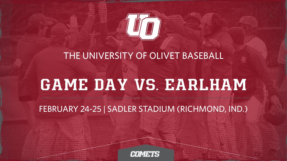 The University of Olivet Athletics (@olivetathletics) on Twitter photo GAME DAY! The <a href="/UOlivetBASEBALL/">The University of Olivet Baseball</a> team opens the 2024 season with a three-game series at Earlham. The Comets will play one game today at 1 pm and a doubleheader tomorrow, starting at 12 pm. Links to follow the games are at olivetcomets.com/composite. GAME DAY! The <a href="/UOlivetBASEBALL/">The University of Olivet Baseball</a> team opens the 2024 season with a three-game series at Earlham. The Comets will play one game today at 1 pm and a doubleheader tomorrow, starting at 12 pm. Links to follow the games are at olivetcomets.com/composite.