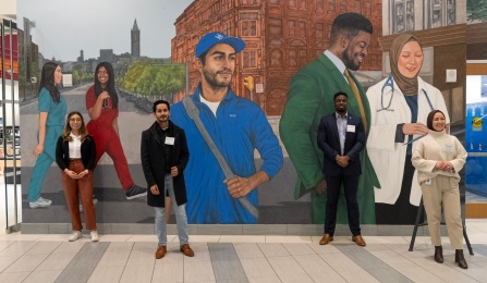 New #SUNY mural just dropped! 🎨 In the works since 2019, @UBuffalo unveiled the 'Celebration of Diversity' mural, a larger-than-life piece that features @Jacobs_Med_UB medical students, residents, and alumni. Check it out: buffalo.edu/news/releases/…