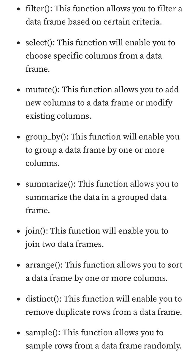 10 dplyr functions you need to know #Rstats 

data03.medium.com/the-ultimate-d…