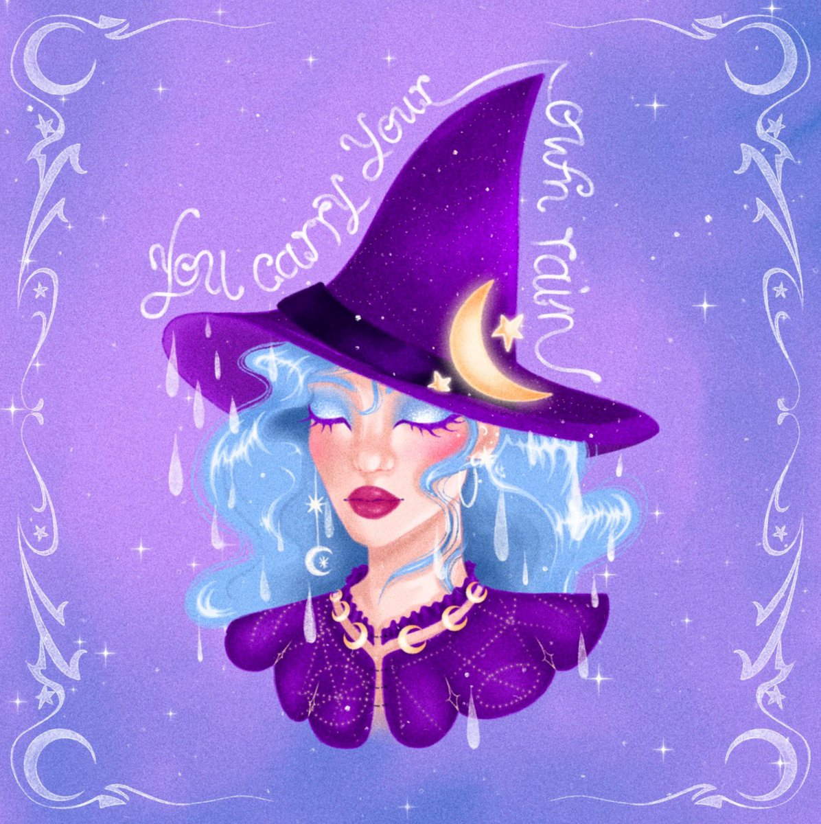 ☂️💧 𝙮𝙤𝙪 𝙘𝙖𝙧𝙧𝙮 𝙮𝙤𝙪𝙧 𝙤𝙬𝙣 𝙧𝙖𝙞𝙣 💧☂️

#illustration #illustrationartists #drawing #witch #sorciere #magic #fantasy #witchaesthetic #pastelcolors #purple #mentalhealth #womenartists #illustrationjeunesse #witchy #whimsigoth #astrologywitch #moon #esotericismart