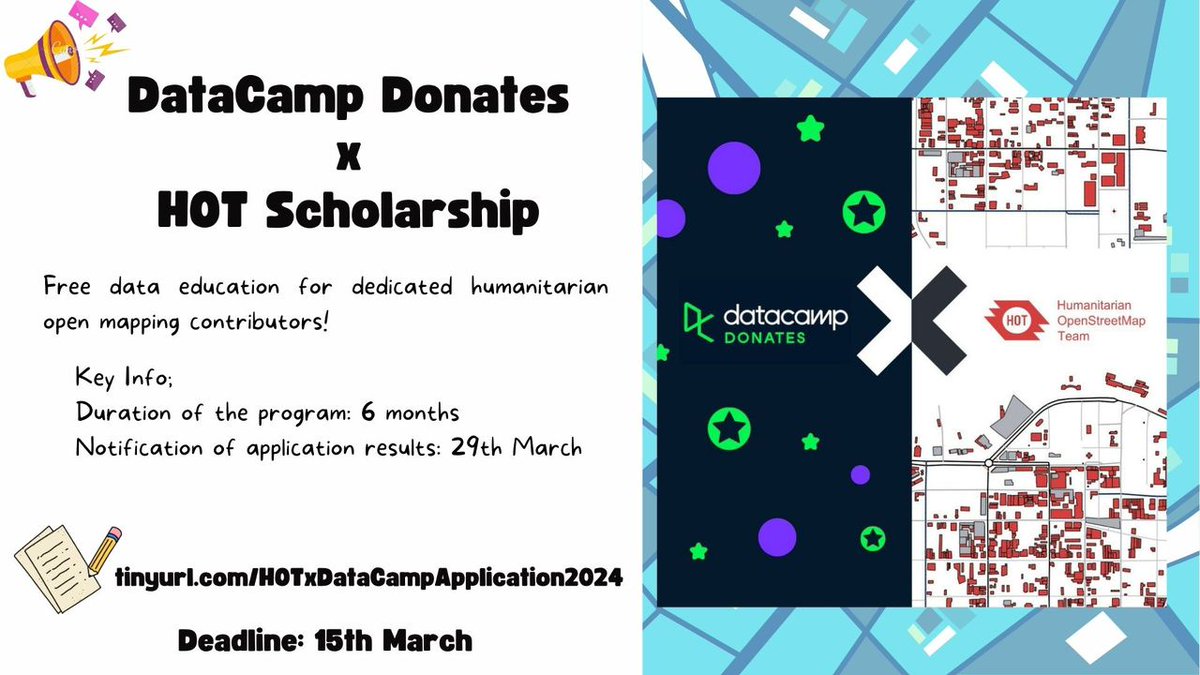 openmapping_esa's tweet image. And some special announcements:
1. The Open Mapping Women Awards 2024
2. The DataCamp x HOT Scholarship
Nominate that phenomenal woman and apply for the Scholarship before the deadline 😇
#SpatialPeopleNetwork