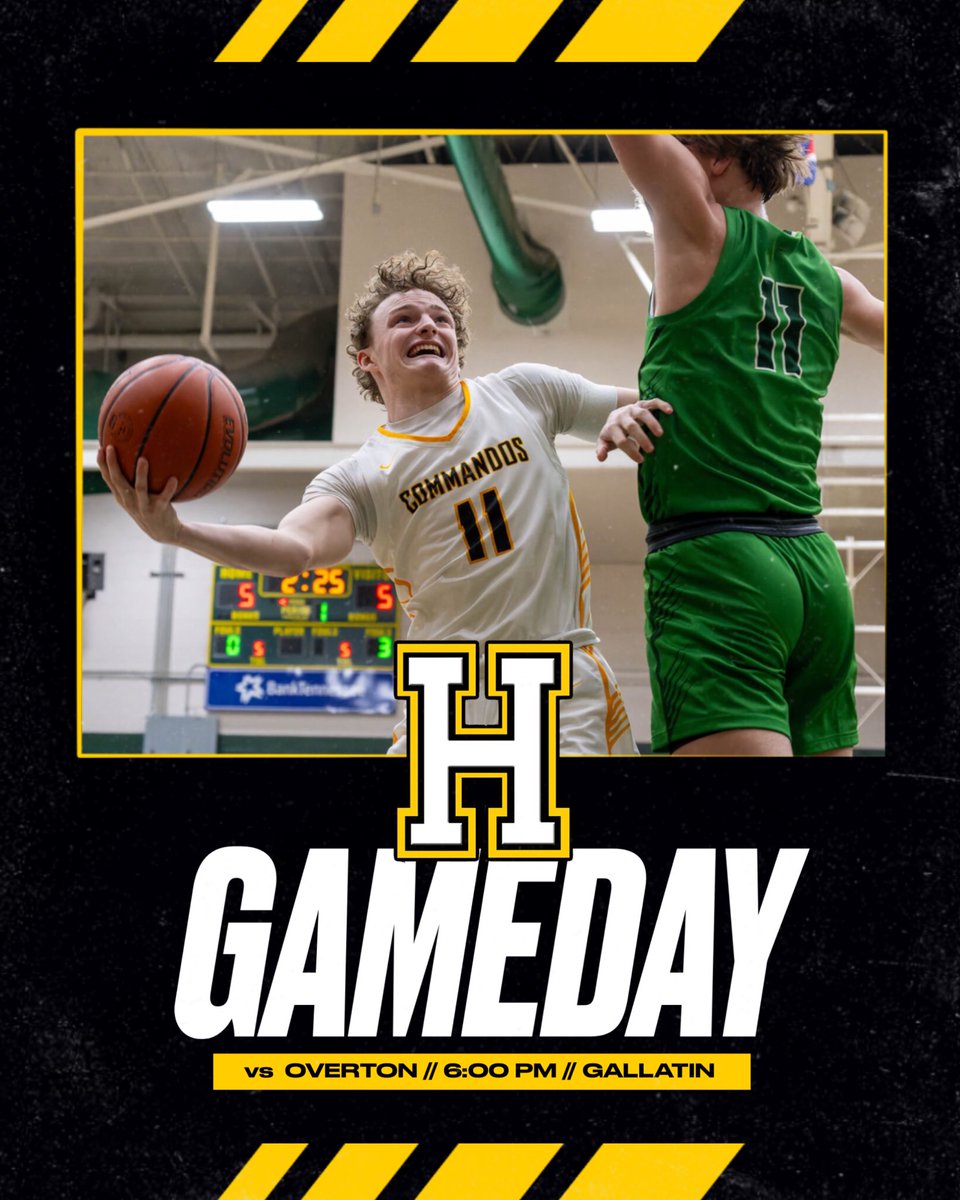 It's Region Tournament time! Our HHS Boys Basketball Team will be traveling tonight to play Overton at Gallatin HS! 🏀 #commandopride
⏰ Boys Varsity 6:00 PM
🎟 Tickets - gofan.co/event/1422602?…