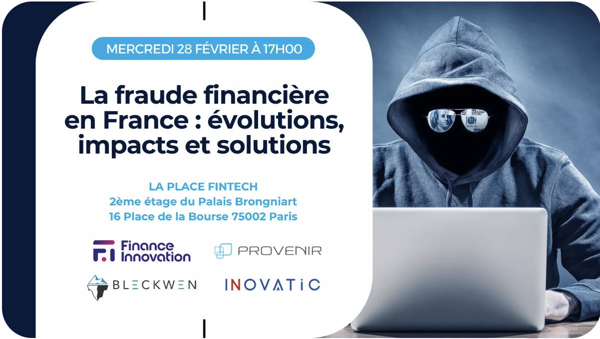 💡J-5
Finance Innovation organise un événement sous le thème 'La fraude financière en France : évolutions, impacts et solutions'.

📅 Mercredi 28 février à 17h
📍 16 Place de la Bourse, 75002 Paris

lien 👉 ow.ly/2Y0O50QxLn7
#FraudeFinancière #luttecontrelafraude #fintech