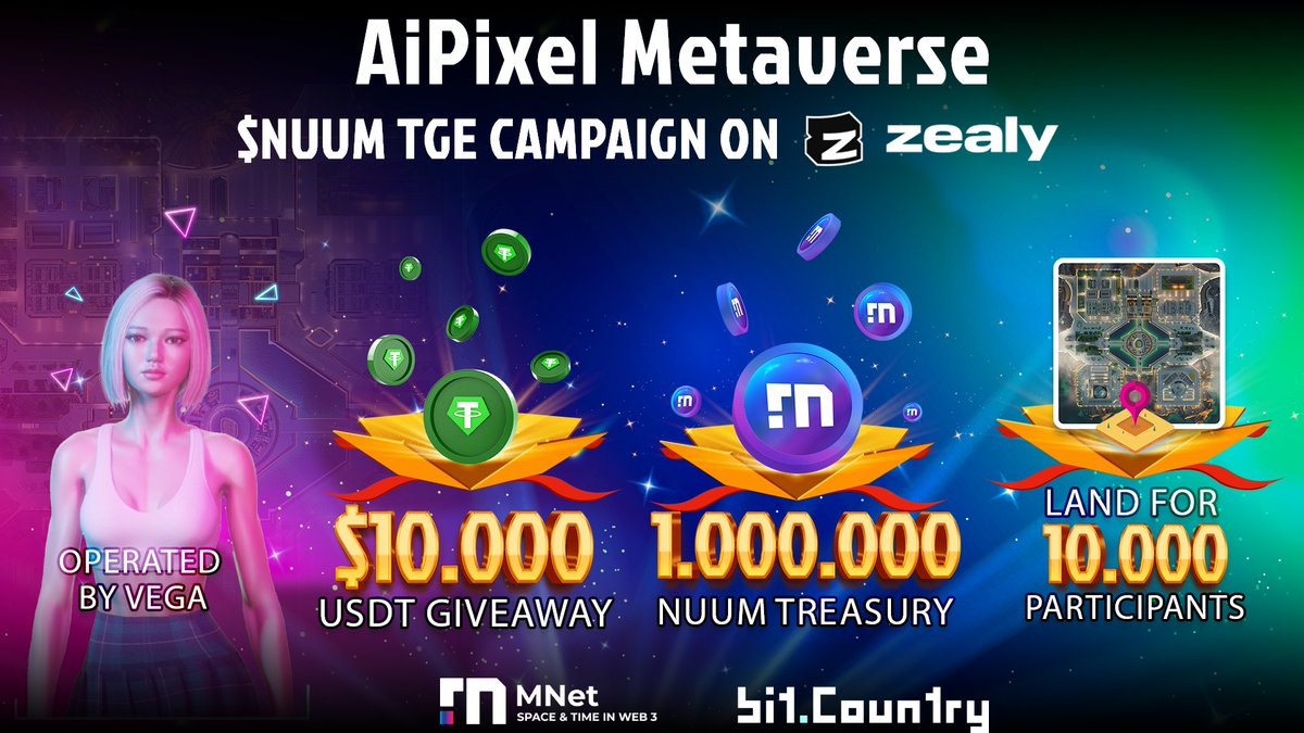 MNet - Creating Digital Frontiers (@mnet_io) on Twitter photo π Did you get excited to meet Vega, your trusty AiPixel Metaverse butler at <a href="/BitDotCountry/">Bit.Country</a>, fueled by $NUUM?
Vega owns truck load of LAND along with decent amount of NUUM & USDT rewards! Today, she is excited and allocating another $10K USDT pool for the top 20 users on our π Did you get excited to meet Vega, your trusty AiPixel Metaverse butler at <a href="/BitDotCountry/">Bit.Country</a>, fueled by $NUUM?
Vega owns truck load of LAND along with decent amount of NUUM & USDT rewards! Today, she is excited and allocating another $10K USDT pool for the top 20 users on our
