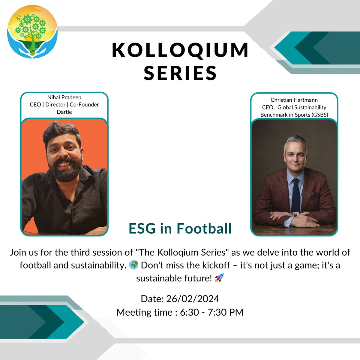 impactreeai's tweet photo. Join us at the third session of "Kolloqium Series", where we'll delve into the dynamic world of ESG in Football. As sustainability takes center stage in sports, this session promises to be a game-changer, exploring the intersection of ESG factors in football industry. https://t.co/e7hERKYnkh