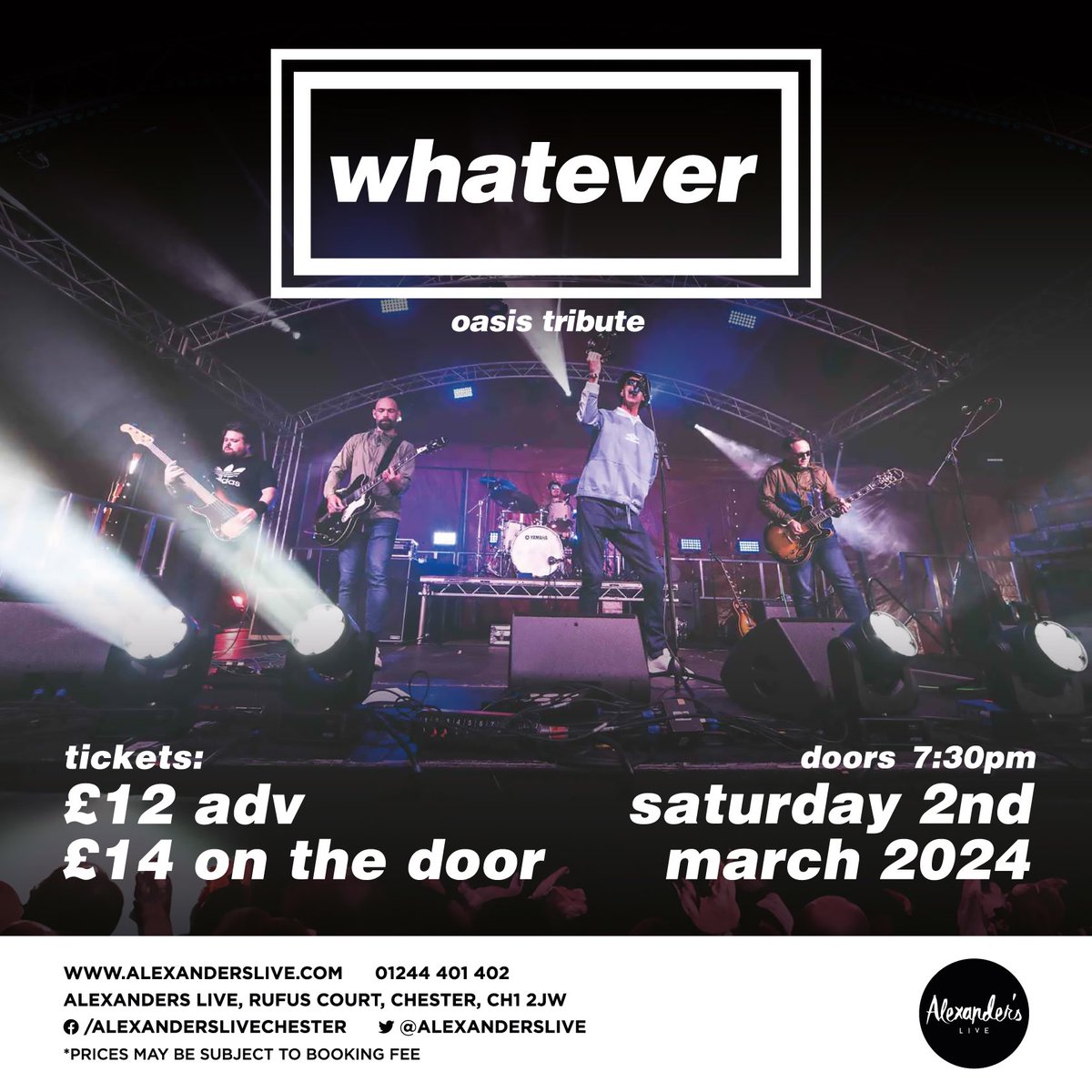 •Whatever Oasis Tribute• tickets on sale now >>> alexanderslive.seetickets.com #oasis #tribute @ShitChester @chestertweetsuk @welovegoodtimes @chesterdotcom @Dee1063 @SkintChester @standardchester @VisitCheshire