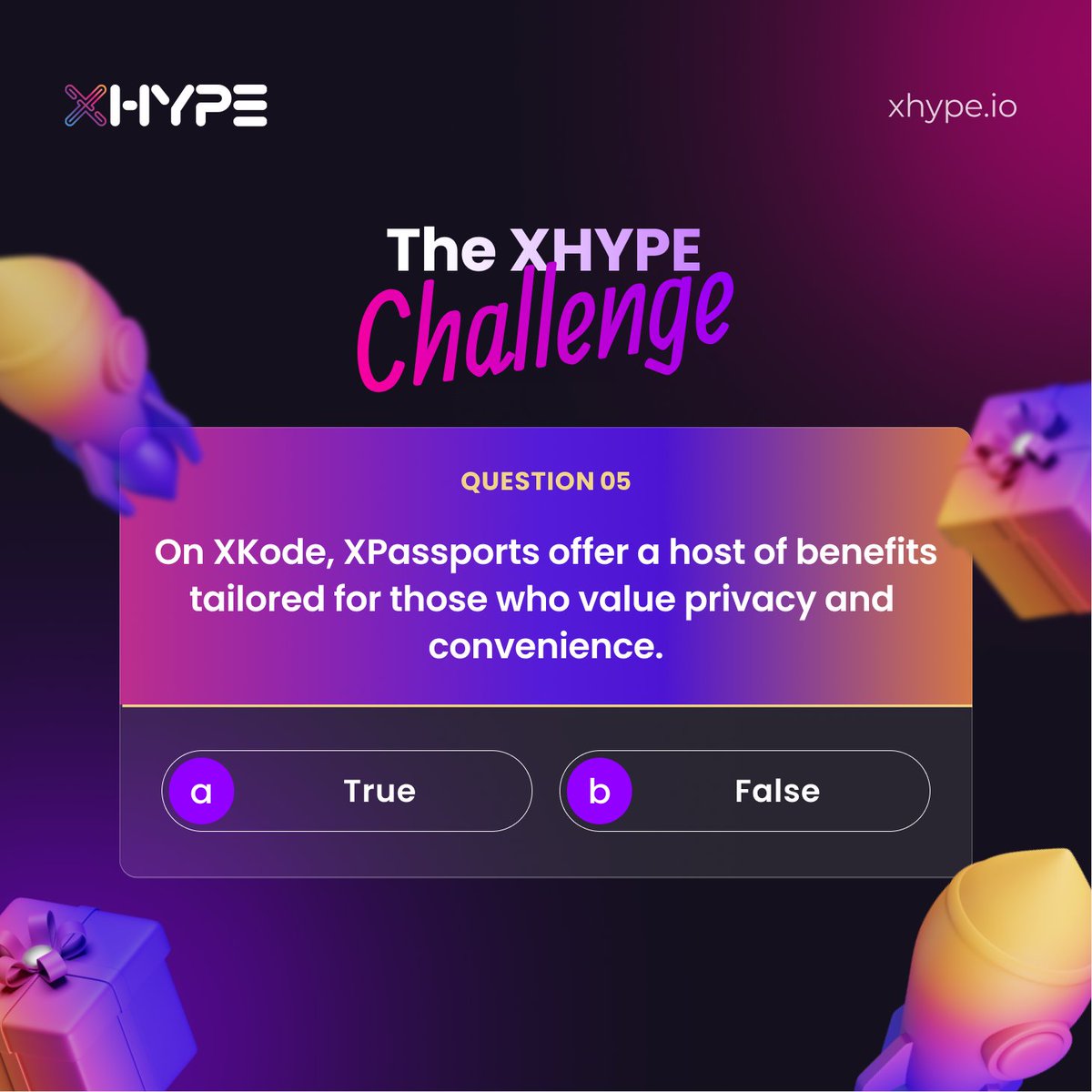 xhypeofficial's tweet image. 🔹 Question 5 of 10 🔹

Fifth question of The #XHYPE Challenge is here!

Like and retweet this tweet, then answer the question correctly in the comments below.

Get a step closer to be a lucky winner!
🎁 Reward pool: $2000 in $XHP 
🏆 20 Winners