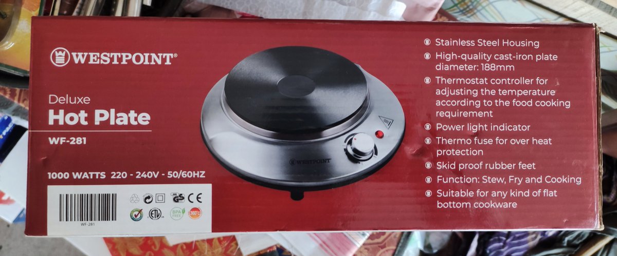 Westpoint Deluxe Hot Plate - WF-281 (New with 2 Years Warranty)

The Cool, Clean and Safe way to Cook!
1000 Watts 220 - 240V - 50/60HZ
#hotplate #westpoint #kitchenware #hotplates #cooking #habibiesstore #westpointhotplate #cookware #cookwarecollection #Islamabad