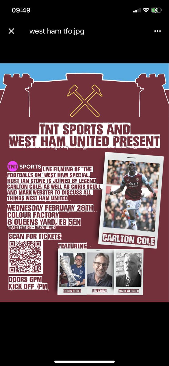 I’m told that this is going to be a nice intimate affair - not the London Palladium! - so you might want to get a shift on if you fancy cosying up to @iandstone + @CarltonCole1 @cjscull and me for some Happy Hammering