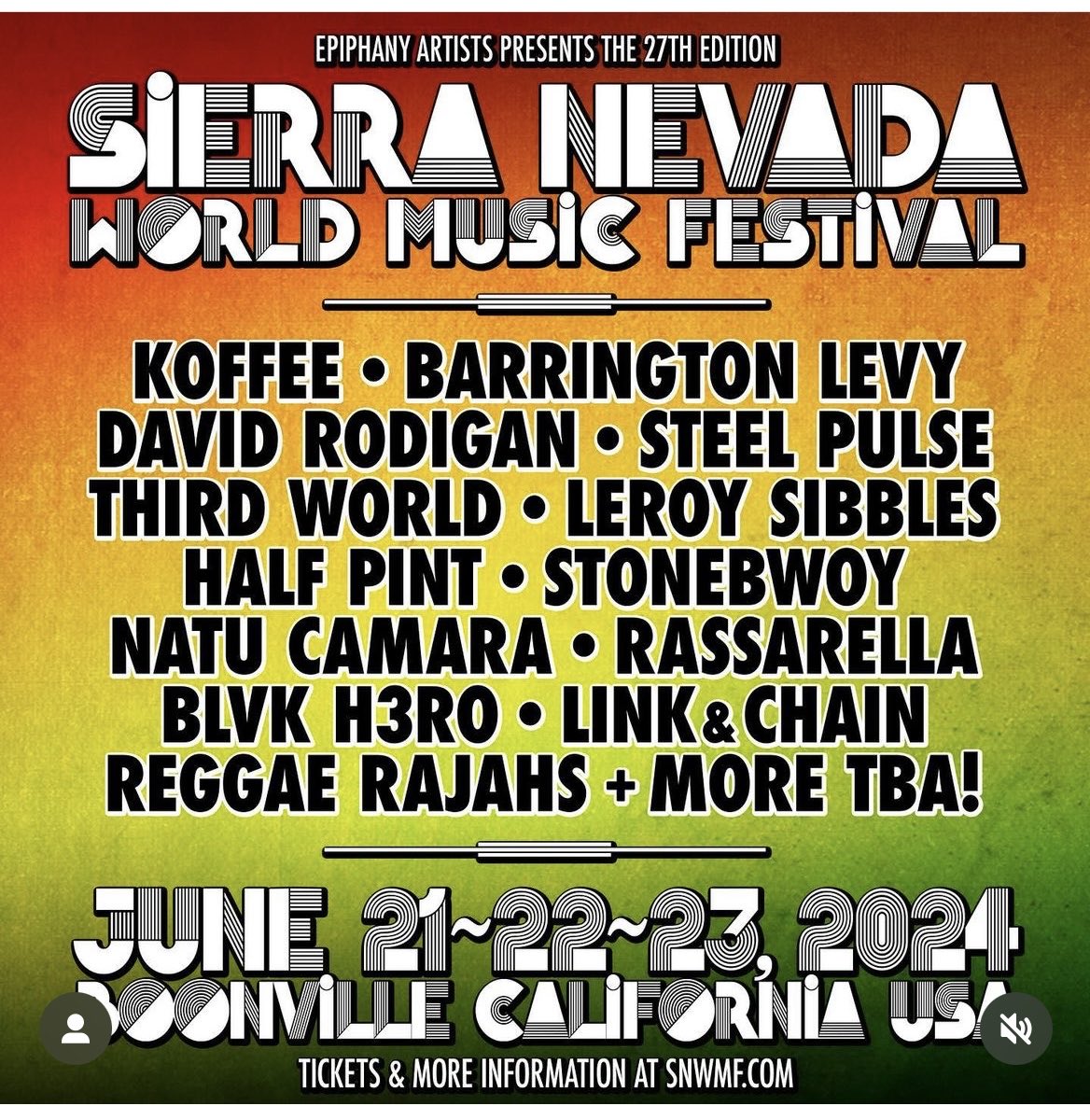 California sunshine and a fantastic line up of Reggae stars; so looking forward to playing back at this amazing festival in June.