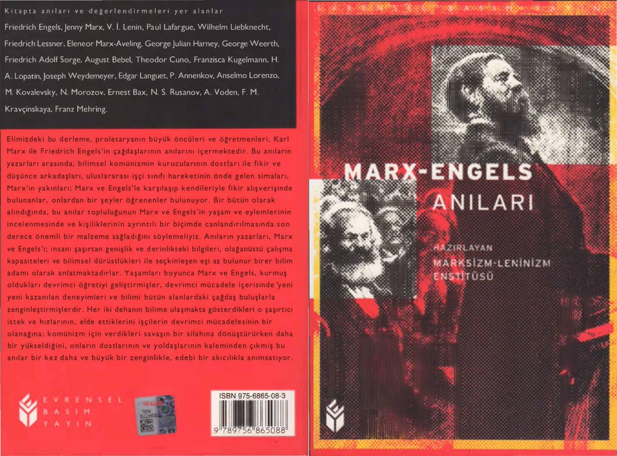 Marksizm-Leninizm Enstitüsü (Haz.) - Marx-Engels Anıları 

Evrensel Basım Yayın, 1. Baskı, Nisan 1999, 469 sayfa
Çev. Alaattin Bilgi
disk.yandex.com.tr/i/lGlbjBo6Yr8t…

#Marx #Engels #PaulLafargue #FLessner #EleneorMarx #sosyalizm #komünizm #AlaattinBilgi #EvrenselBasımYayın