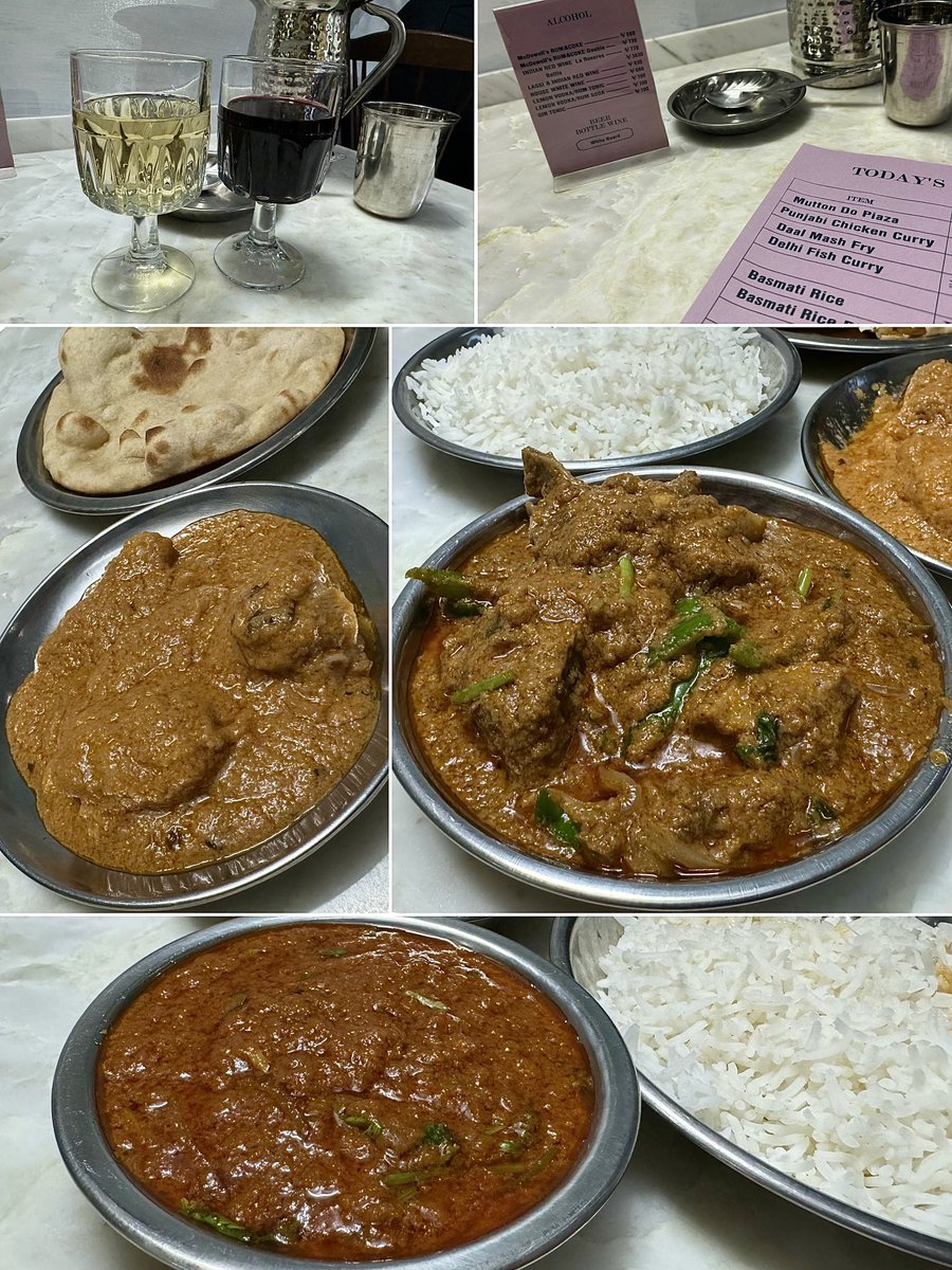 SUNVALLEY HOTEL

Punjabi Chicken Curry
Mutton Do Piaza
Delhi Fish Curry
Basmati Rice
Roti
+ La Reserve (Red) ×2 + House Wine (White)

SVHのMutton Do Piazaは初めて。
ひと口目からこんなに玉ネギの味って出るの！？の衝撃とそれを上回る美味しさ。
Fishの味のミチミチ感もたまらなかった。