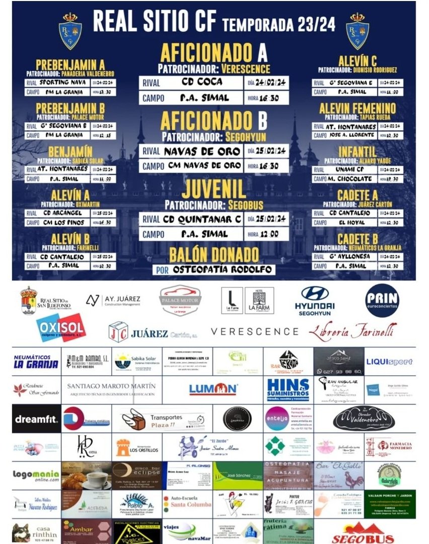 realsitiocf's tweet photo. Os dejamos los partidos de esta jornada de todos nuestros equipos. 💙💛
#RealSitioCF
#UnailusionmuyReal https://t.co/DruP2ODA6H