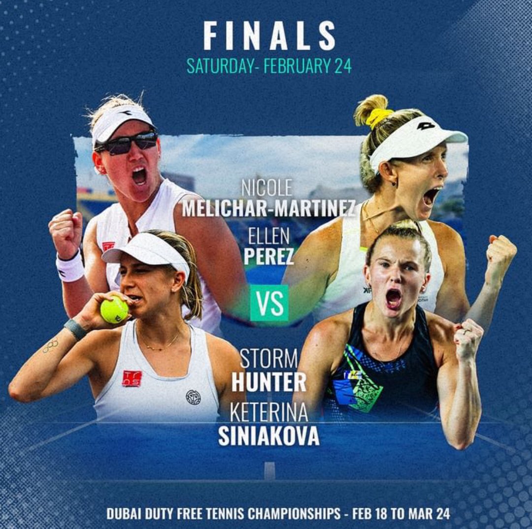 tenis_fm's tweet image. Final dobles #WTA1000 #Dubai #24Feb 
⏰ Hora española
14:00 🇦🇺 #Perez &amp;amp; #Melichar 🇺🇸 vs 🇦🇺 #Hunter &amp;amp; #Siniakova 🇨🇿