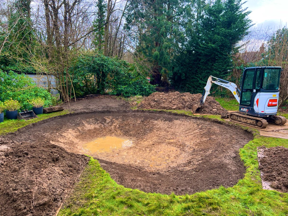 Well, that’s another #wildlifepond ready for lining. Loving the shape of this one. Hard to tell from the pic, but it’s a rough clover leaf shape ☘️ In a matter of weeks, this #pond will be teeming with life, after being planted with native #wildflowers, lilies & oxygenators 🐸…