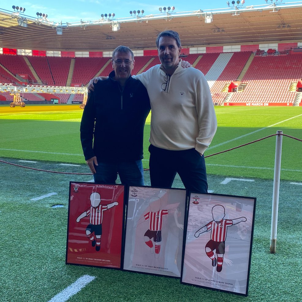 bornsupporter's tweet photo. @SouthamptonFC  legends @mattletiss7 and @SaintSkipper5 reminisce about their time together at St. Mary's ⚽️🙌👏 With our posters, we hope to continue what they always had as a goal as professional footballers - to create good memories for the supporters ❤️🤍 #bornsupporter https://t.co/0AvhuciqJJ