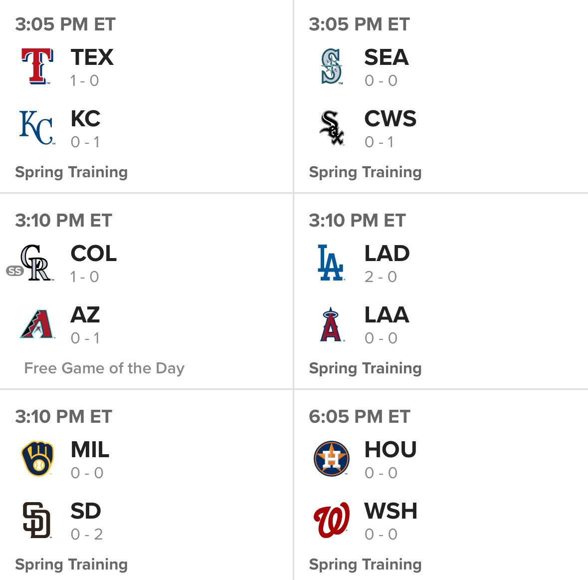 GOOD MORNING!!! We get SIXTEEN @MLB Spring Training games today!!! 10 of those on TV! Let’s GOOOO!!