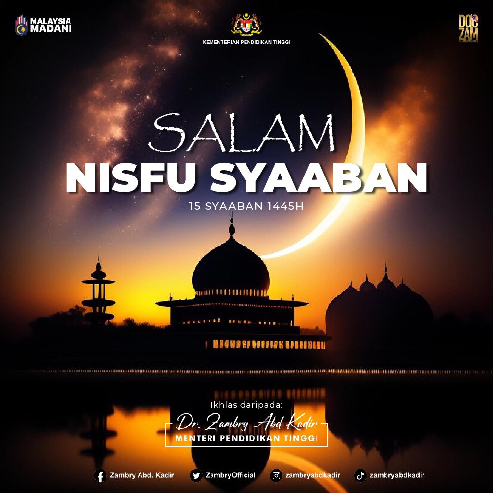 ZambryOfficial's tweet photo. Malam Nisfu Syaaban 1445H|2024M🌙

Daripada Mu’az bin Jabal RA, bahawa Nabi SAW bersabda :
“Allah SWT melihat makhluk-Nya pada malam Nisfu Syaaban kemudian mengampunkan semua makhluk-Nya kecuali orang yang syirik dan juga orang yang bermusuhan.”

Sahih Ibn Hibban, no. Hadith 5665 https://t.co/oHqqdSpRjW