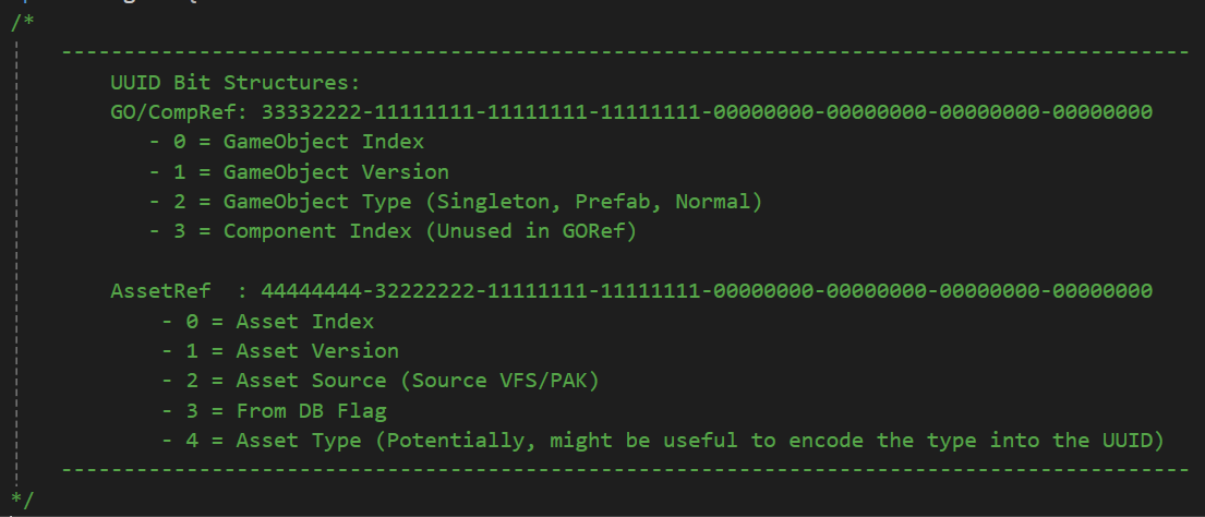 I was trying to think of a good way to validate game object/component refs in cases where a game object slot gets reused &amp; I finally realized I could just add a counter to the UUID that I can use for checking if the ref is valid. Makes the bit layout nicer too! #programming