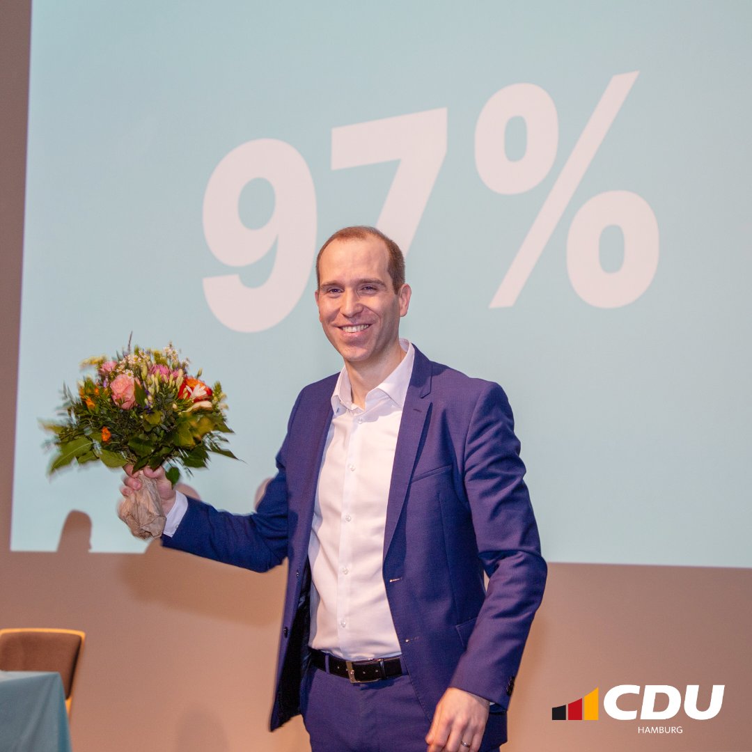 Herzlichen Glückwunsch, lieber Dennis Thering, zur Wiederwahl als Landesvorsitzender unserer CDU Hamburg! Ein grandioses Ergebnis mit 97 % Zustimmung! #Landesparteitag #cduhamburg