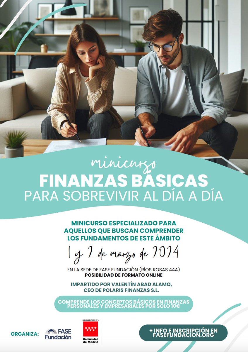 💰 Aún estás a tiempo de aprender a gestionar tu dinero, saber de economía y poder tomar decisiones financieras informadas.

✍️Apúntate a este minicurso de finanzas ¡por tan solo 10€!

 🔗fasefundacion.org/proyectos/fina…