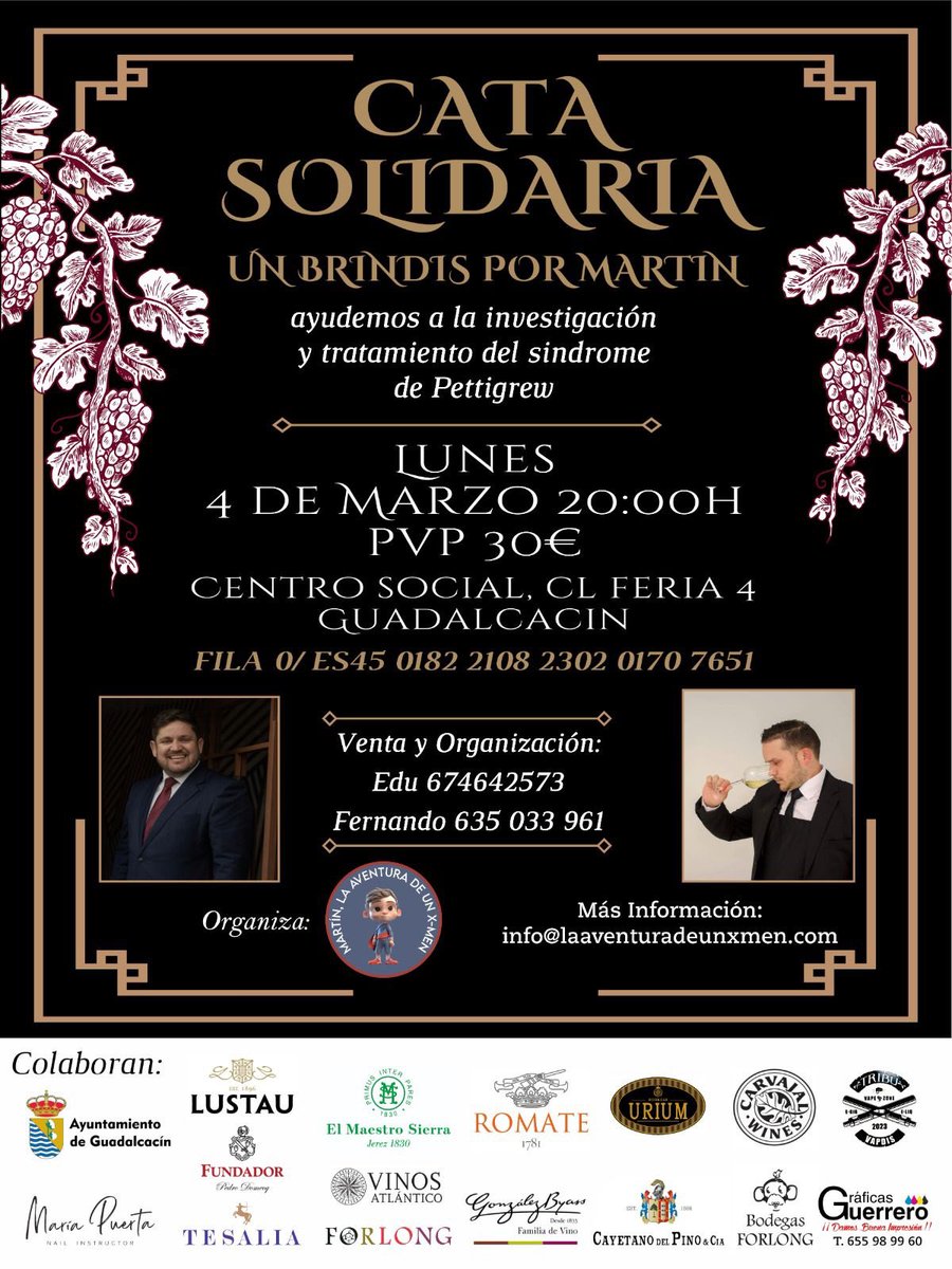 Tuiter haz tu magia

Martín tiene una enfermedad reconocida como “rara” y necesita fondos para investigación

Que Mejor causa que haciendo una cata solidaria con excelentes profesionales

Si no podéis asistir, hay una fila Cero donde se pueden hacer aportaciones 

#TodosConMartin