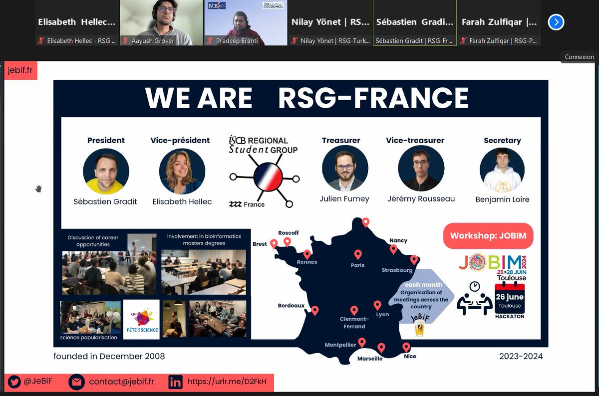 Nous sommes présents à la réunion du comité 𝙍egional 𝙎tudent 𝙂roup @iscbsc qui réunissait les dirigeants des #RSG à l’international🧬! L'occasion de nous présenter et de présenter nos projets à venir 🇫🇷! #Collaboration #Networking 🌎🌍