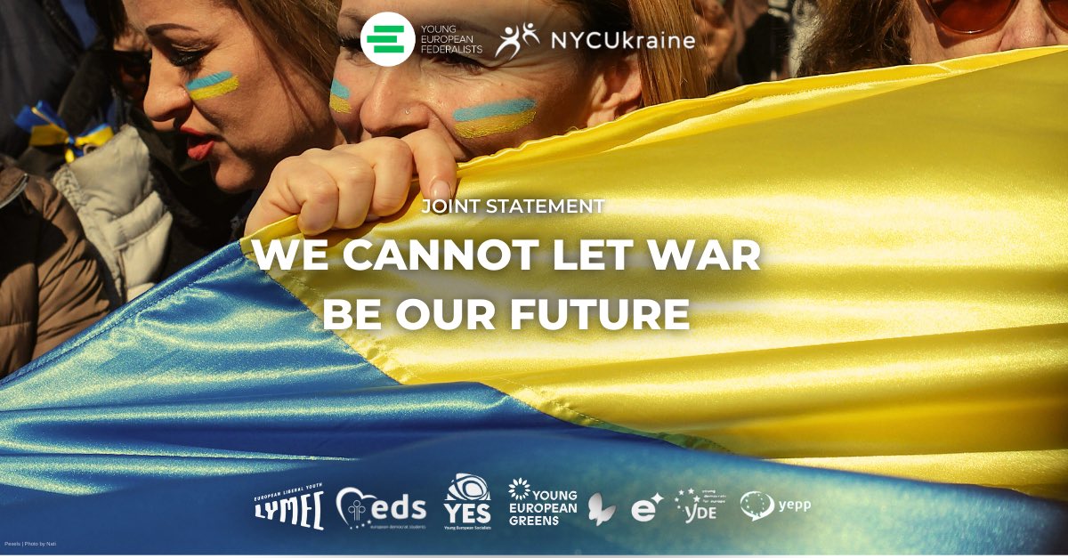 ❕JOINT STATEMENT: After 2 years of war, Europe's youth have one message: Don't let war be our future! #Ukraine’s 🇺🇦 future is in a united, peaceful Europe 🇪🇺 That is the future Ukraine’s and the rest of Europe’s youth deserve. 👉jef.eu/news/joint-sta… #StandWithUkraine