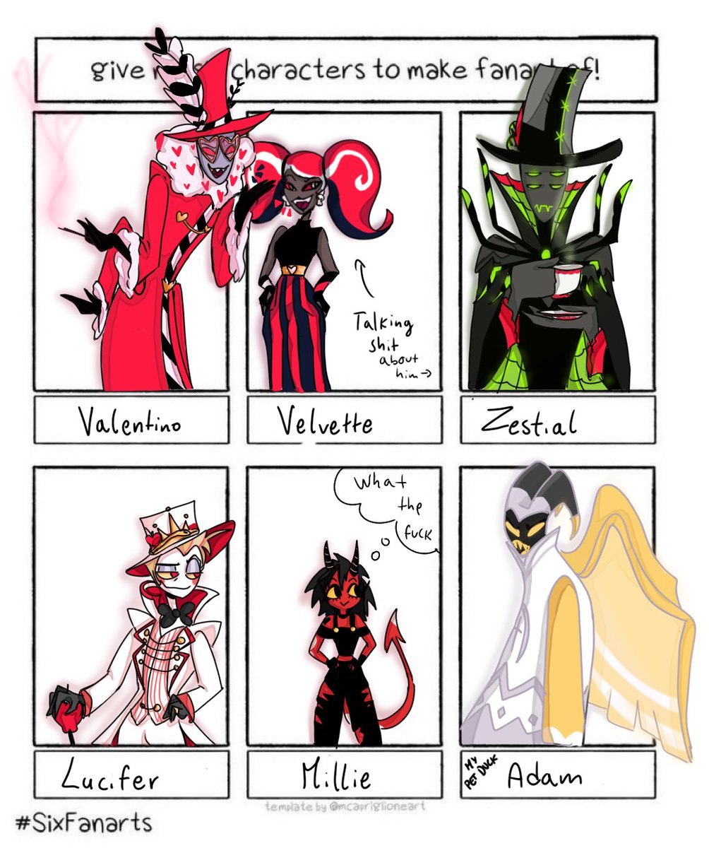 here they areeeee!!!!! 
#Valentino #Velvette #zestial #LuciferHazbinHotel #lucifer #Millie #milliehelluvaboss #Adam