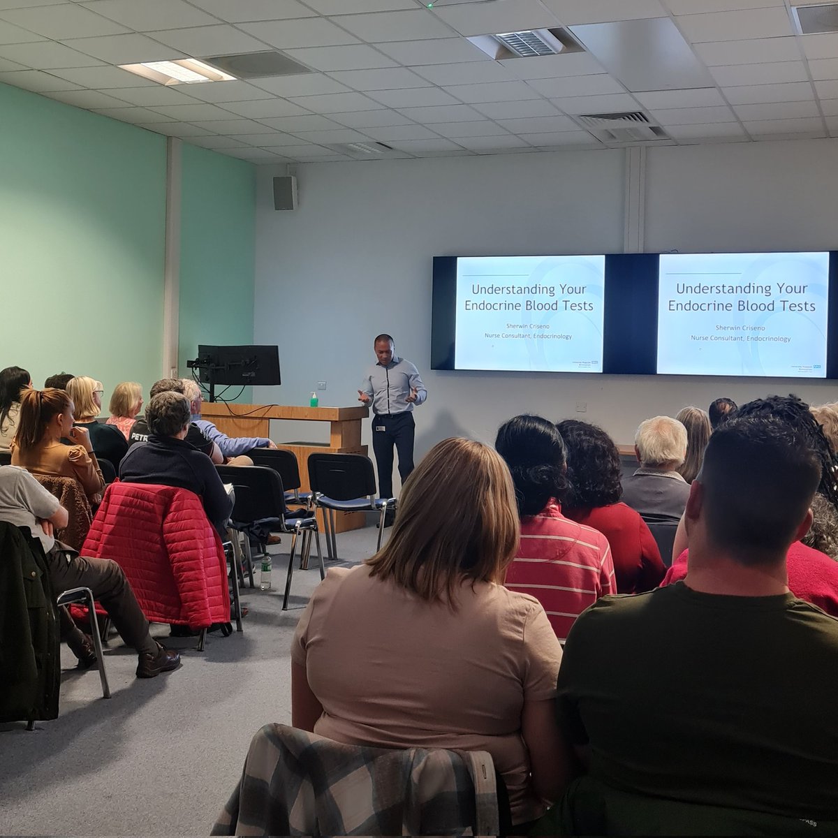 MiriamAsia23's tweet photo. @Karavitaki_Niki @uhbtrust @BHPComms @IMSR_UoB Endocrine Nurse Consultant Sherwin Criseno talk about 'Interpretation of Blood Test Results' with Prof Niki Karavitaki and Dr John Ayuk (Endocrinology Consultants) #pituitary #patientandpublic #education https://t.co/6kXLM4HeO2