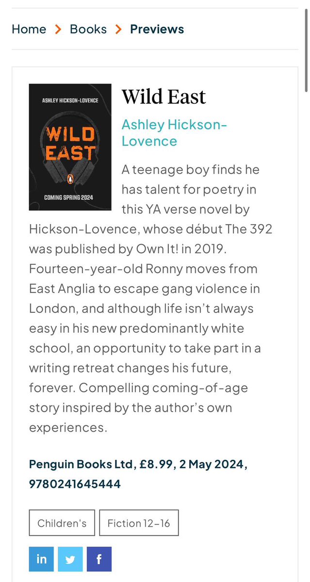 Nice little Wild East preview write up in @thebookseller. Just under three months till release day! thebookseller.com/previews/wild-… (£)