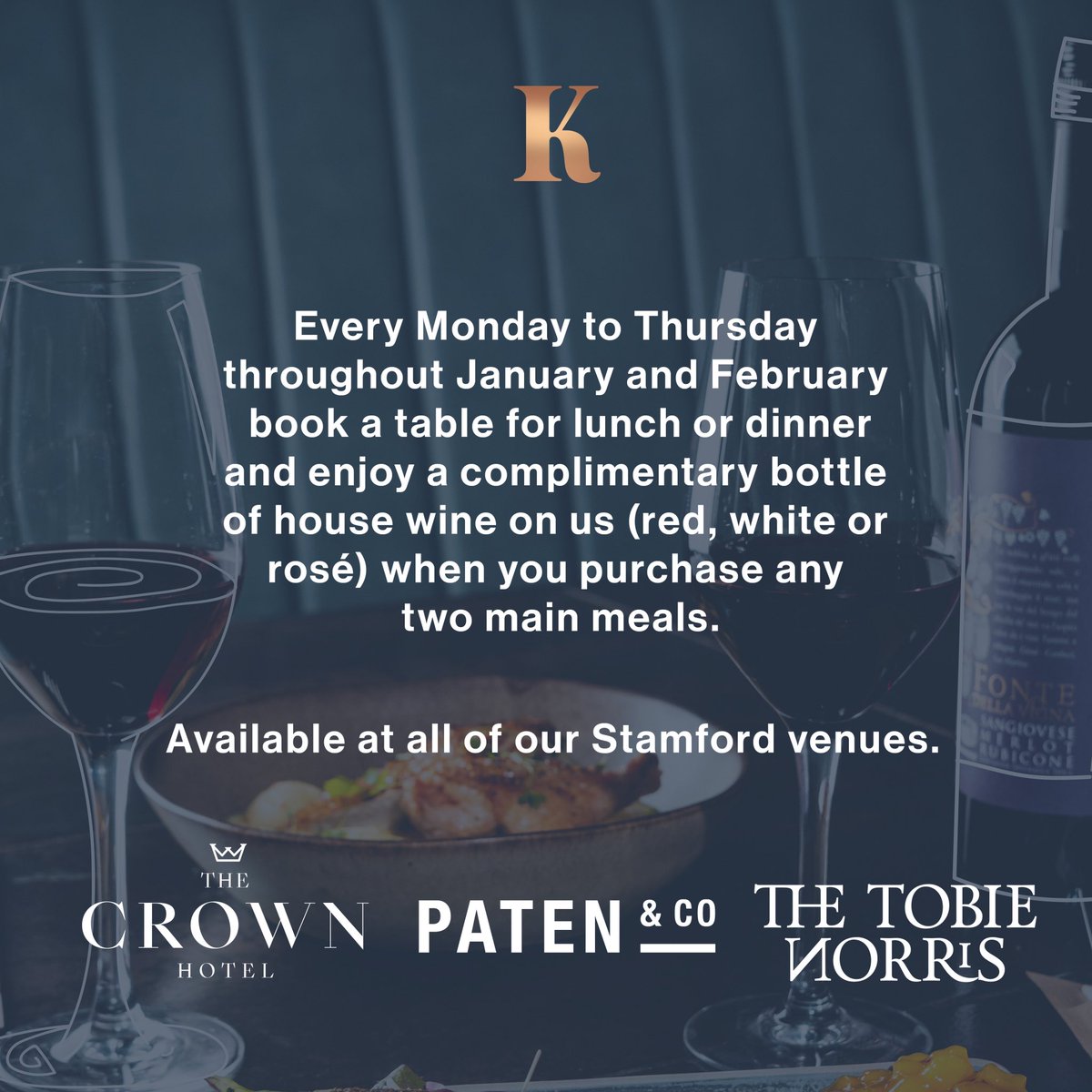 Tobie Norris (@tobienorris) on Twitter photo Get Booked In !
Next week is the last week of our amazing offer of buy 2 main courses and get a free bottle of house white, red or rose 🍷
Book on-online tobienorris@kneadpubs.co.uk
Or give us a call ☎️
T&C’s Apply
#winedeal #kneadpubs #shopstamford Get Booked In !
Next week is the last week of our amazing offer of buy 2 main courses and get a free bottle of house white, red or rose 🍷
Book on-online tobienorris@kneadpubs.co.uk
Or give us a call ☎️
T&C’s Apply
#winedeal #kneadpubs #shopstamford