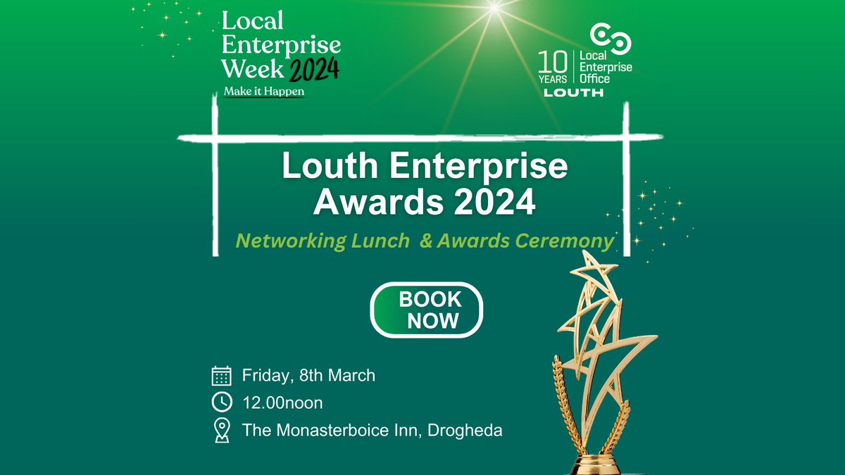 The highlight of #LocalEnterpriseWeek is the Local Enterprise Awards, 8th March. It provides a chance to celebrate achievements of local entrepreneurs & to network. Alison Comyn will host & will include Edel Treanor @mullanlighting Book on tinyurl.com/ycx9pcya #louthchat