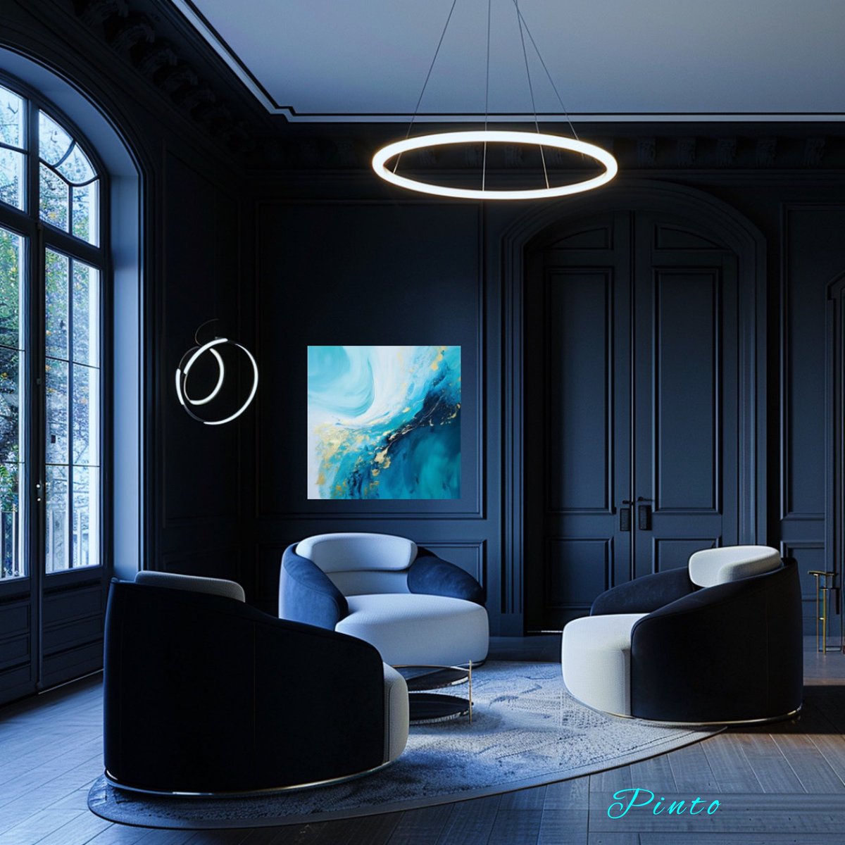 Diving into the deep blue elegance of home, where art and comfort converge. 💙🌊

#NFTCommunity #contemporaryart #fineart #leilapinto #painting