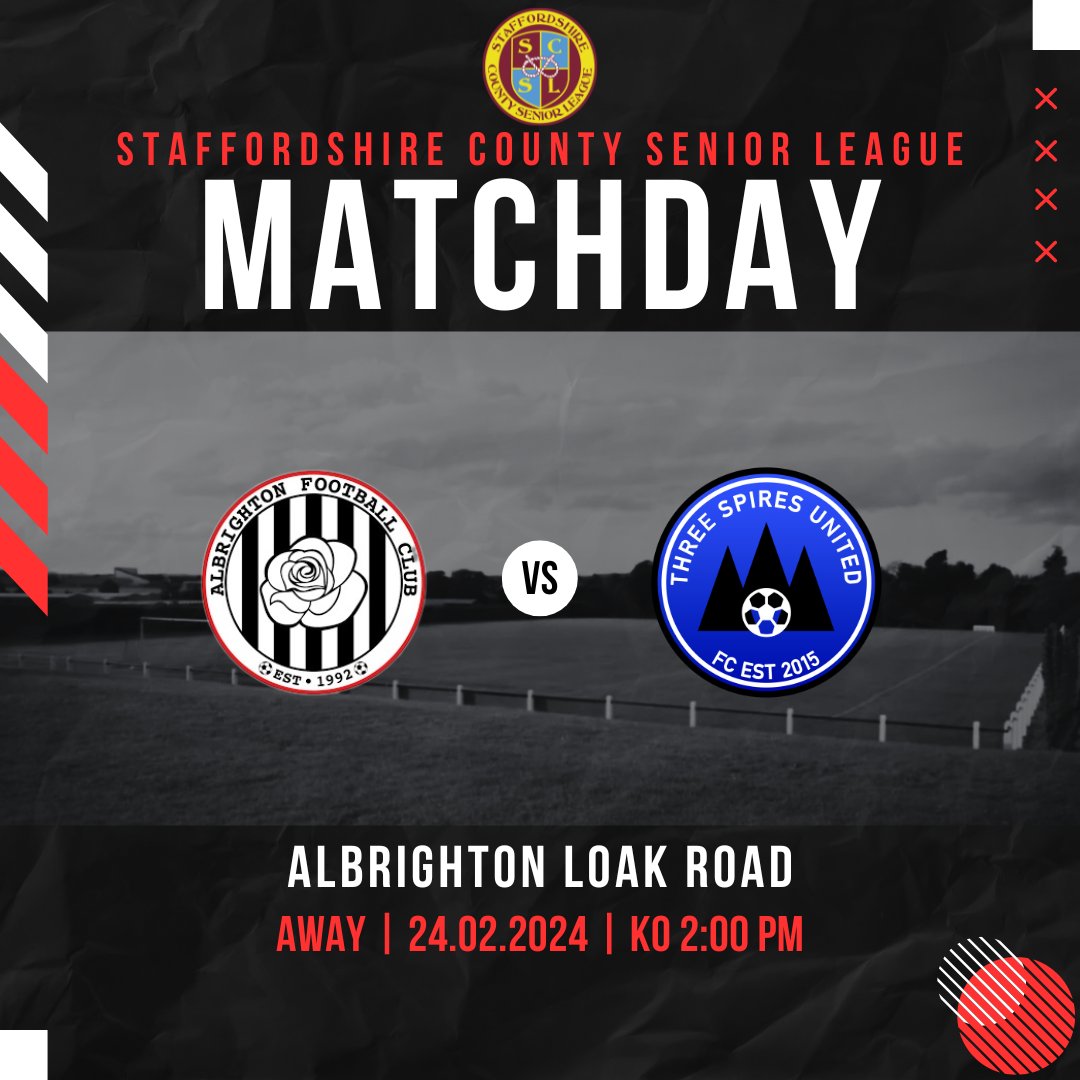 Three Spires United (@threespiresutd) on Twitter photo 🔵⚪️⚽️ MATCHDAY ⚽️⚪️🔵
On the road today as the team travel to Loak Road to face Albrighton FC.
🏟️ Away
🆚 Opposition: Albrighton FC
🕒 Kick-off: 2:00pm
<a href="/staffscountysl/">Staffordshire County Senior League</a>
<a href="/Albrighton_FC/">Albrighton FC</a>
🔵⚽️ UTS ⚽️🔵 🔵⚪️⚽️ MATCHDAY ⚽️⚪️🔵
On the road today as the team travel to Loak Road to face Albrighton FC.
🏟️ Away
🆚 Opposition: Albrighton FC
🕒 Kick-off: 2:00pm
<a href="/staffscountysl/">Staffordshire County Senior League</a>
<a href="/Albrighton_FC/">Albrighton FC</a>
🔵⚽️ UTS ⚽️🔵