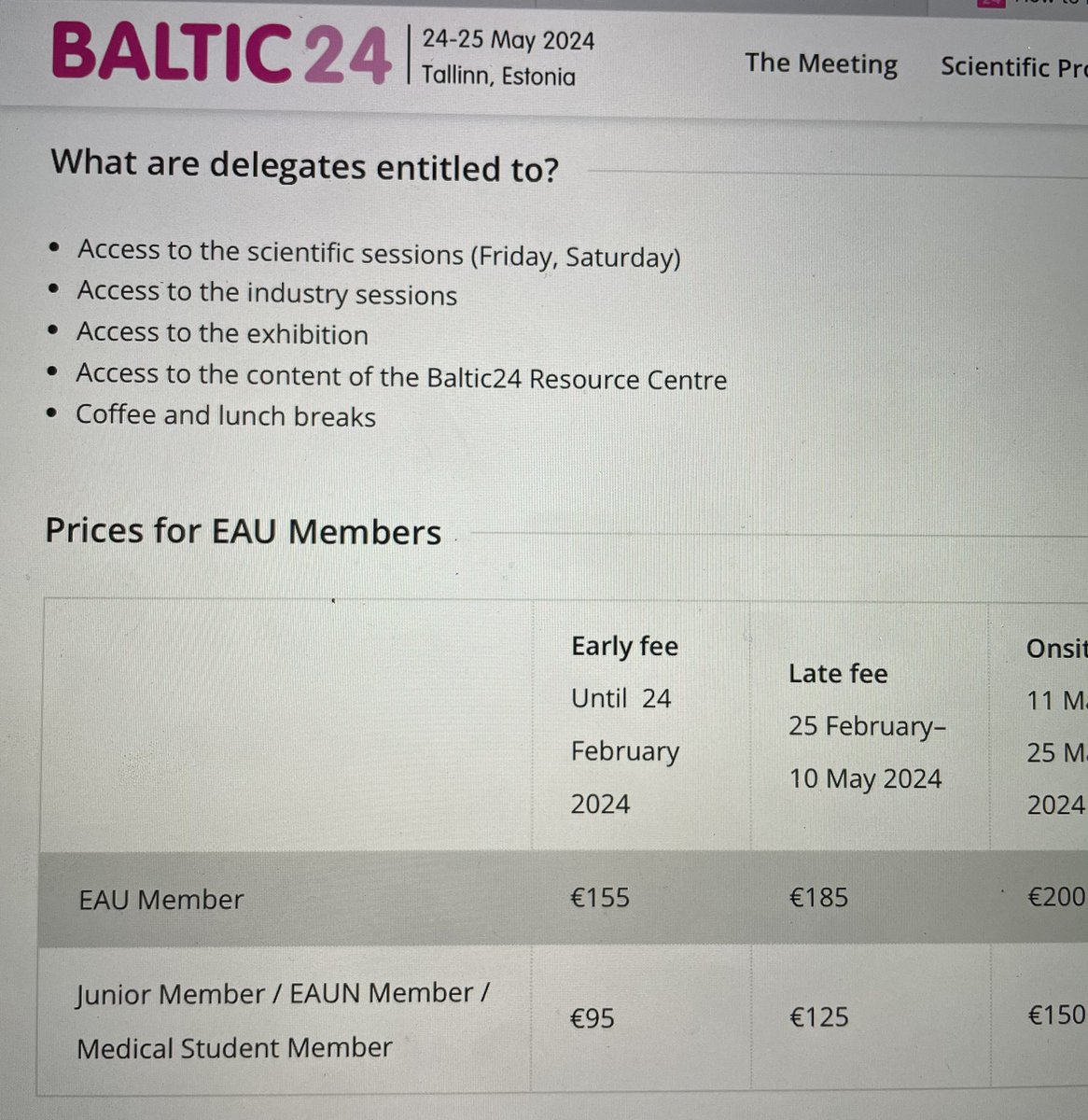 Today is the last chance to use an early bird fee registration for the EAU Baltic meeting, which takes place 24-25 May in Tallinn 🇪🇪 . Register now - we worked hard on the program to make it interesting! 👍
#eau #baltic24 @Uroweb @ESRUrology  @UrowebESU