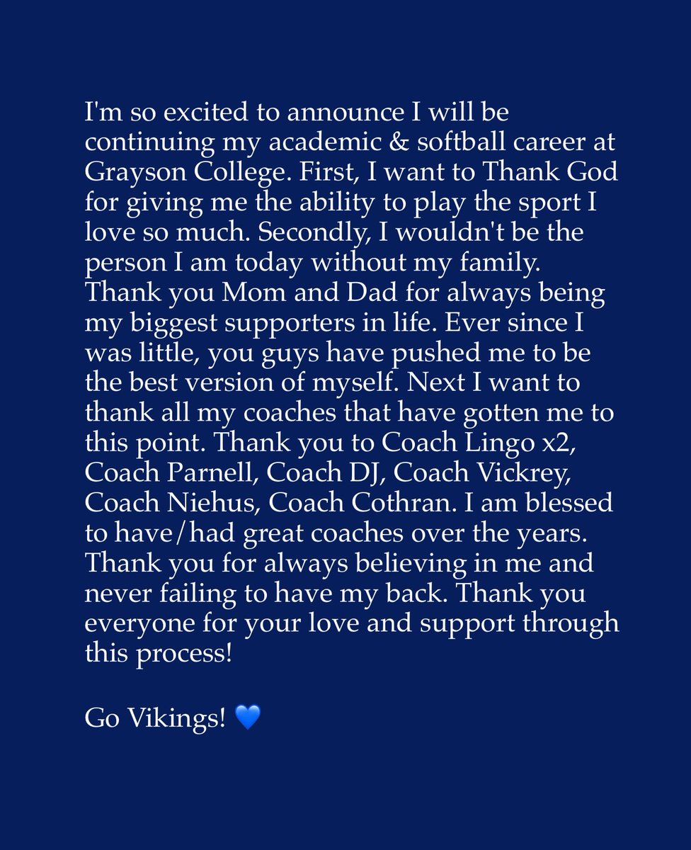 I have found my home at Grayson College! Go Vikings!💙 #committed 

<a href="/gclvsoftball/">Grayson Softball</a> <a href="/mcbrayer1mke/">Mike Mcbrayer</a> @millerGoViks