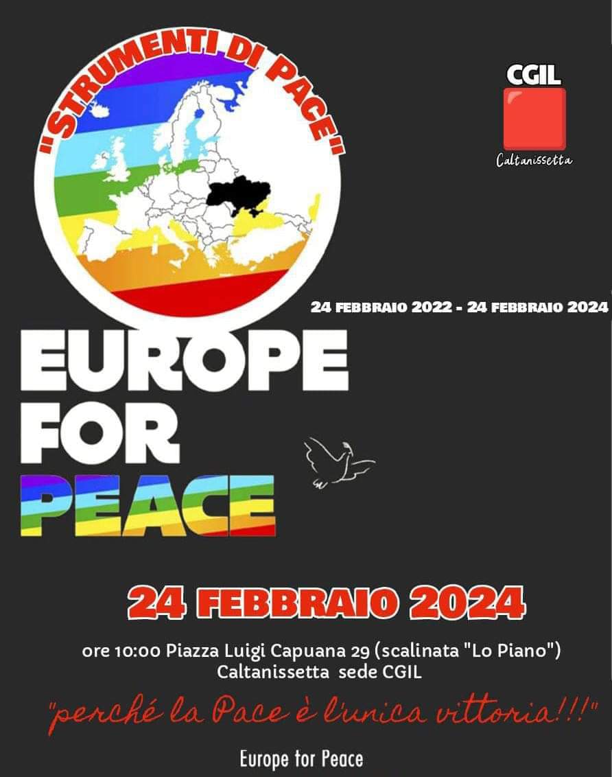 FilcamsSicilia's tweet photo. La #Pace è l'unica vittoria
#PaceSubito
#EuropeForPeace https://t.co/yf5nwjNvUV