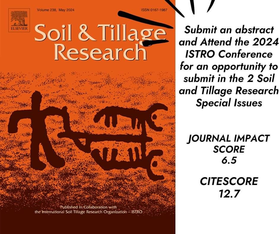Submit an abstract and attend the 2024 ISTRO Conference for an opportunity to submit in the 2 Soil and Tillage Research Special Issues! For more information, go to: sciencedirect.com/journal/soil-a…. 
JOURNAL IMPACT SCORE: 6.5  /   CITESCORE: 12.7
arec.vaes.vt.edu/arec/eastern-s…