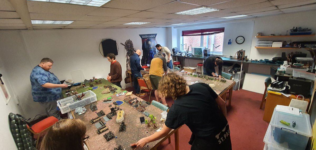 DMDanT's tweet photo. @The_9th_Age Art of War 6(66), the UK's largest T9A event is LIVE at Bristol Independent Gaming! 60 players, 5 games, 2 days, 1 winner! 

Watch @luckysixesPTG and Ben D on the Table 1 Livestream on the PTG Proxy Table Gaming YouTube channel!

#wargaming #warhammer #squarebase https://t.co/Pdmnon4PMC