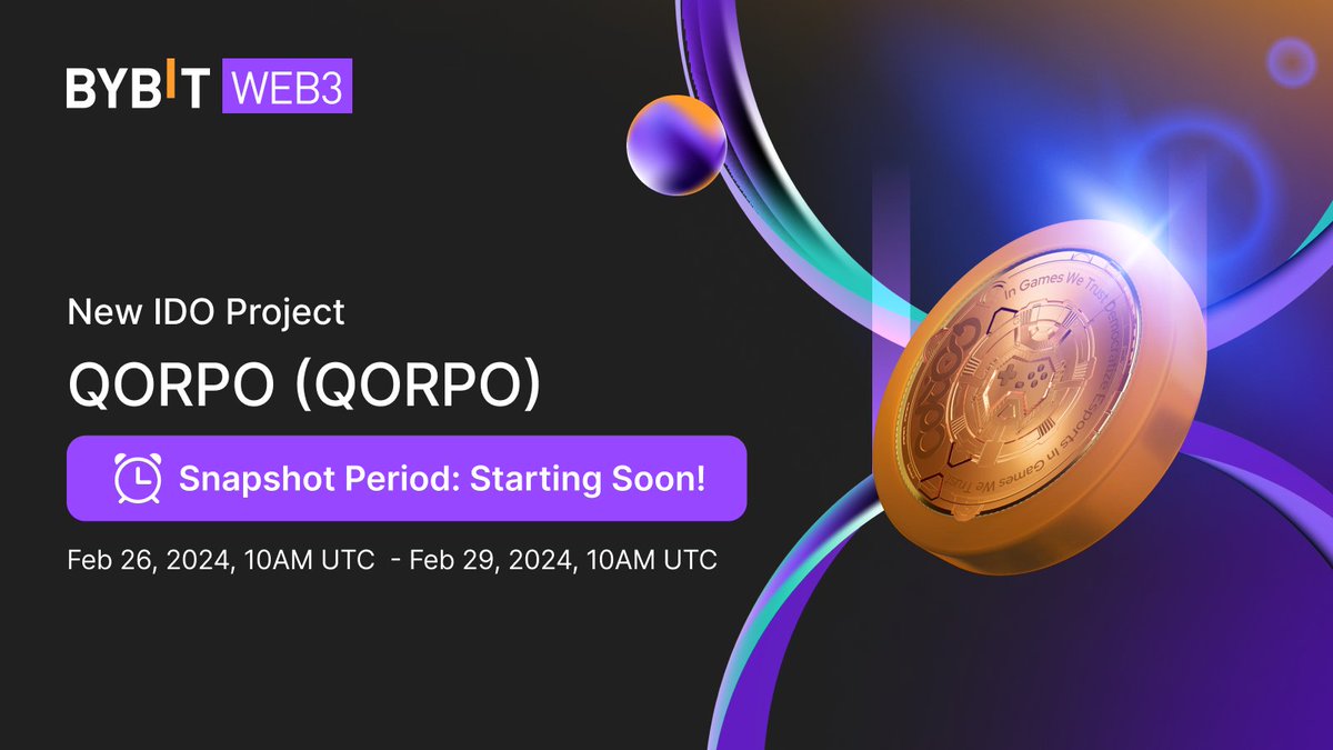 Alpha_Bybit's tweet photo. ⏲️ @QORPOworld ($QORPO) IDO Subscription Closing Soon!

✅ Bybit Wallet: 300 $USDC on Ethereum Chain

📆 Subscription: Feb 21, 10AM UTC - Feb 26, 2024, 10AM UTC

📷 Snapshot: Feb 26, 10AM UTC - Feb 29, 2024,10AM UTC

📢 QORPO/USDT Bybit Listing on Feb 29, 2024, 10AM UTC

👉 https://t.co/YlZUBS62jd