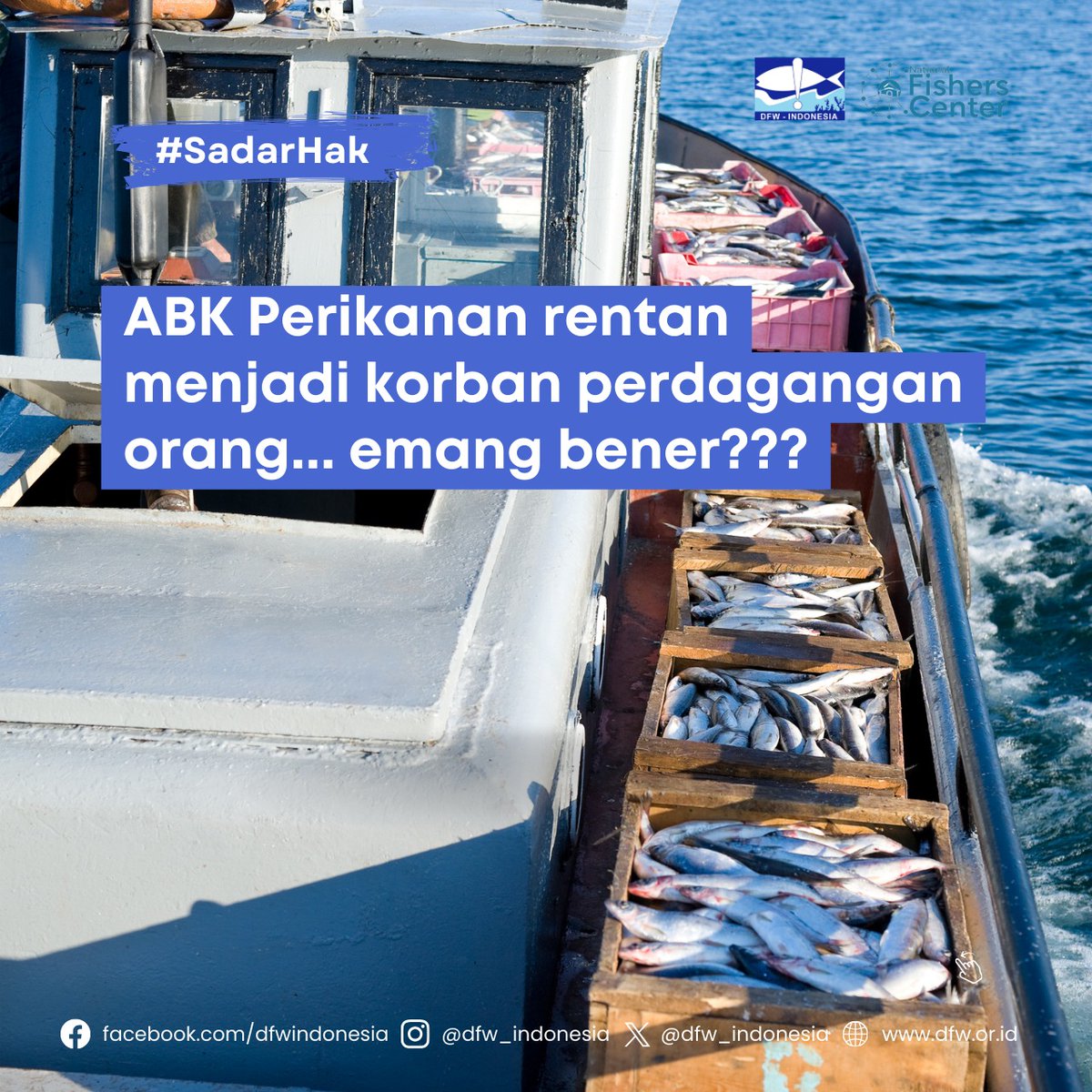 DFW_Indonesia's tweet photo. Taukah kamu perdagangan orang merupakan salah satu tindak pidana yang paling sering dialami oleh ABK Perikanan?? Karenanya, wajib bagi kamu memahami tanda-tanda perdagangan sebelum menerima pekerjaan sebagai ABK Perikanan. https://t.co/hQuAyn9FSM