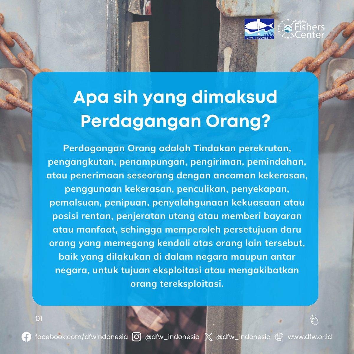 DFW_Indonesia's tweet photo. Taukah kamu perdagangan orang merupakan salah satu tindak pidana yang paling sering dialami oleh ABK Perikanan?? Karenanya, wajib bagi kamu memahami tanda-tanda perdagangan sebelum menerima pekerjaan sebagai ABK Perikanan. https://t.co/hQuAyn9FSM