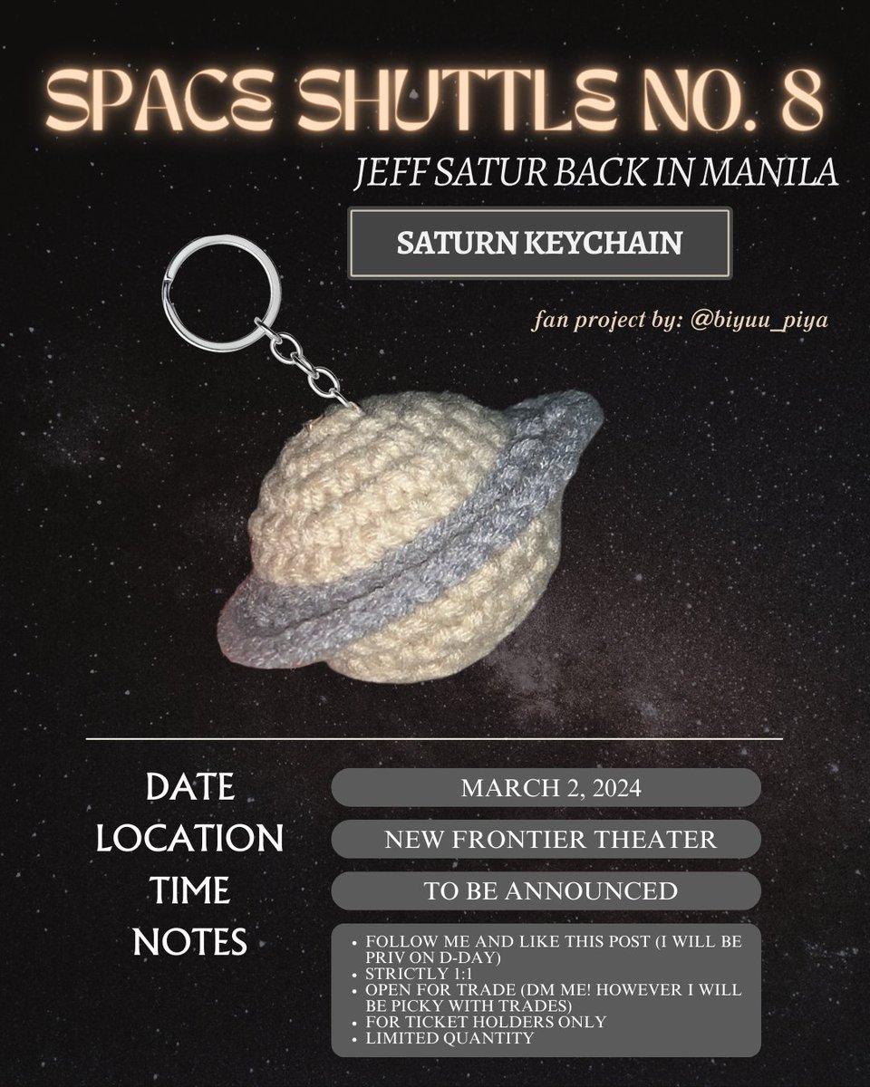 biyuu_piya's tweet image. Freebies for #JeffSaturinManila 🪐🤍

☆ Will update the time and location once I arrived 
☆ DM me for trades
☆ I&apos;ll be private on d-day just follow me hehe (just to be fair sa mga una nakakita)
☆ Will update here once finished packing

See you at the space shuttle no. 8 🪐